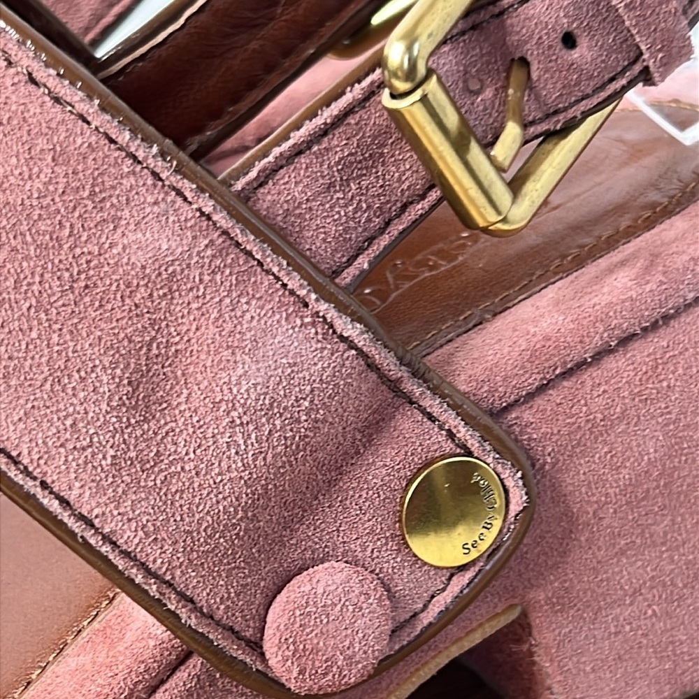 SEE BY CHLOE' l Pink Suede Galy Sandals Chunky Platform Summer Brass Hardware 39 - Picture 7 of 13